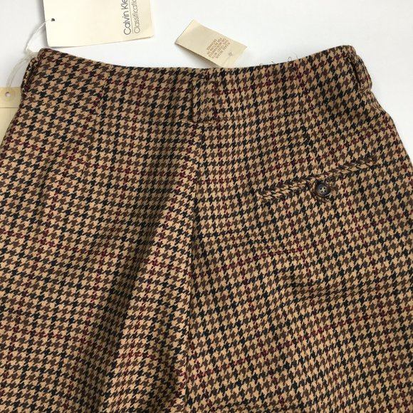 NWT Vintage CALVIN KLEIN Plaid/Herringbone High Waist Cuff Hem 100% Wool Pant - Picture 10 of 12
